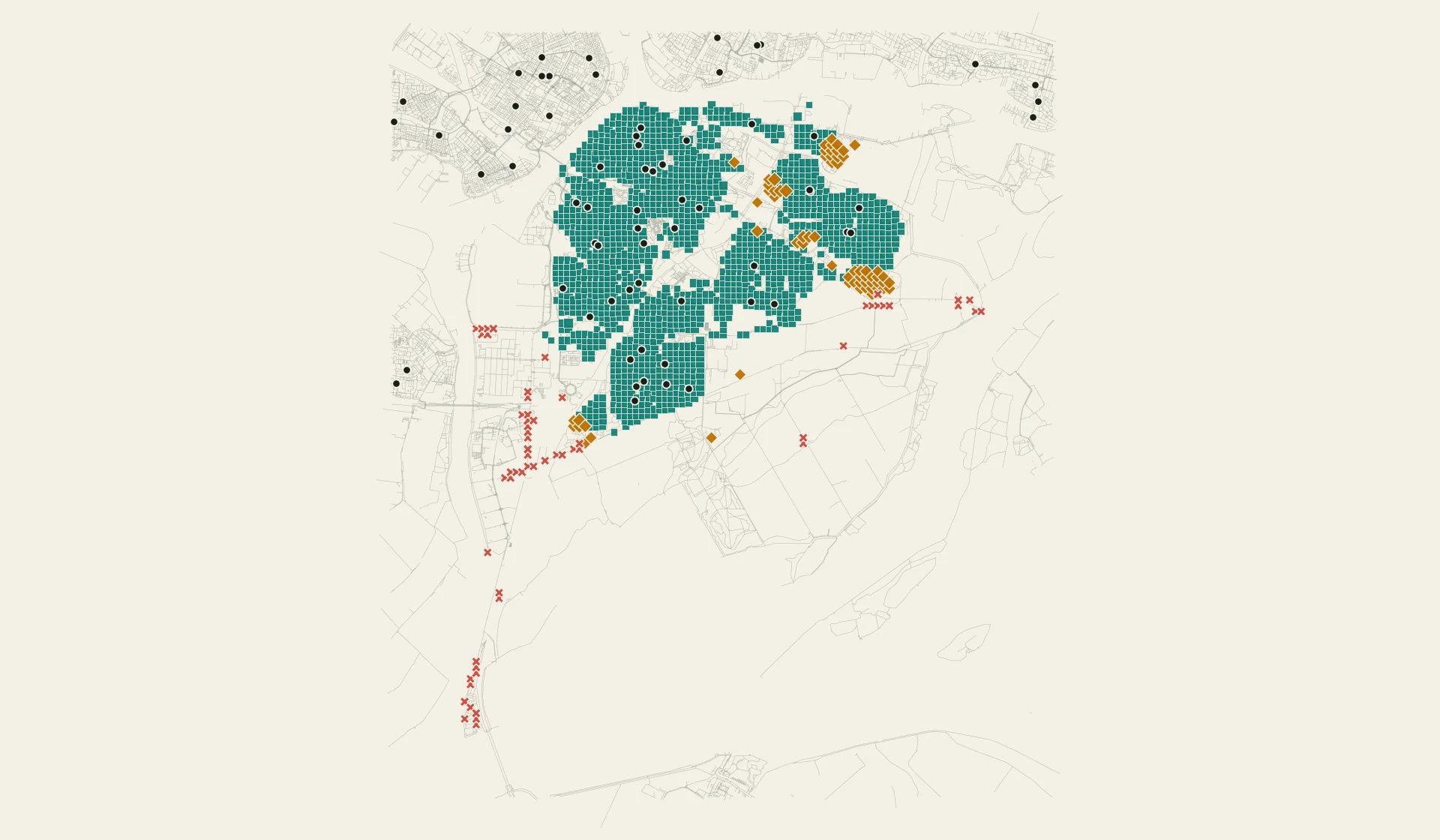 Map of walking access to registered primary-school locations in Dordrecht.